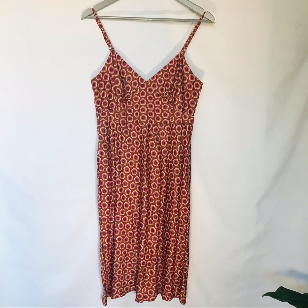 Gap Retro Floral midi brown / pink strappy dress size 10